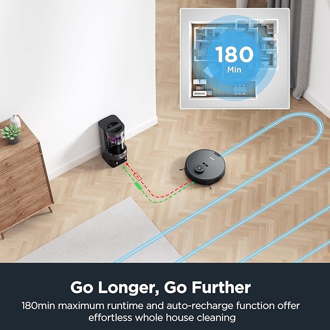 Eureka Robot Vacuum with Bagless Self Emptying Station, 2 in 1 Robotic Vacuum and Mop Combo, 60-Day Capacity, 4000Pa Suction, Auto Lifting Mop, LiDAR Navigation,NER E10s