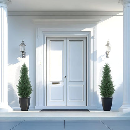 3FT Artificial Cedar Tree - Realistic Faux Cedar Trees for Outdoor Planters - Fake Cypress Trees for Front Porch - Faux Evergreen Plants for Home Porch Decor - Set of 2