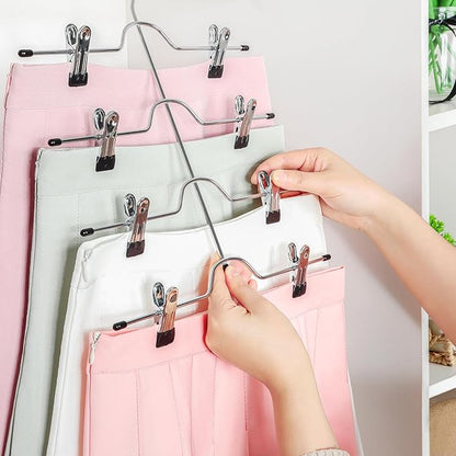 TOPIA HANGER 4 Tier Metal Skirt Hangers for Women, Pants Hanger Space Saving with Adjustable Clips, Gain 70% More Space, Non Slip Grip for Slacks, Trousers, Shorts, Jeans, Towels, Black, 2-Pack, CT20B