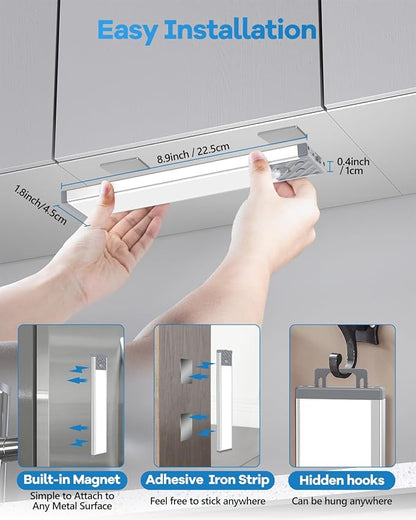 HIBOITEC Under Cabinet Lighting Rechargeable 40 LED Closet Lights Battery Operated, Dimmable Motion Sensor Lights Indoor, Wireless Magnetic Light for Kitchen, 3 Color Temperatures, 9 inch