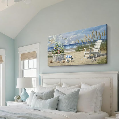 ARTZON Beach Scene Wall Art – Relaxing Large Blue Tropical Nature Sunshine Seascape Picture Modern Summer Coastal Canvas Print Decor for Living Room, Bedroom, 48x24 Inch