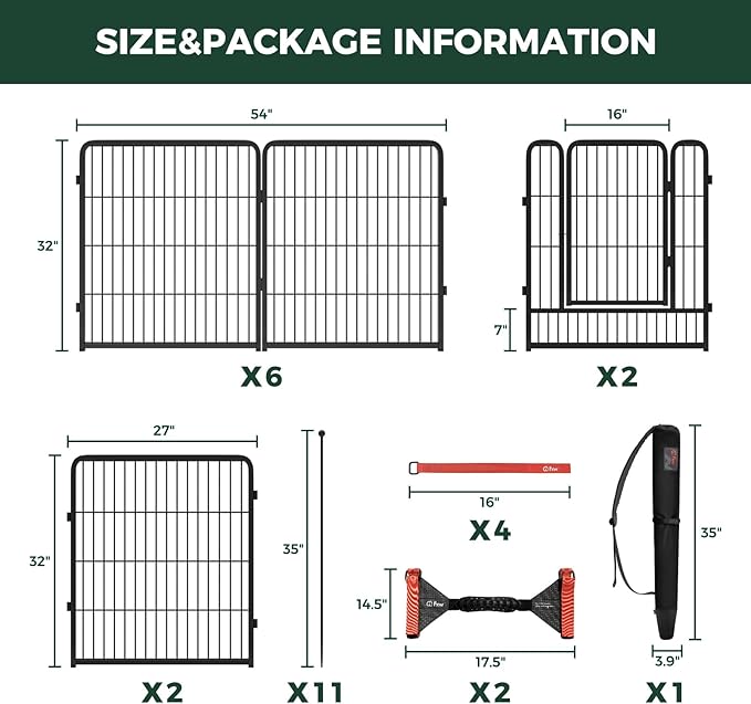 FXW Instant Unleashed Dog Playpen, Portable Pet Fence for Outdoor, RV Trips, and Camping, 32 inch, 16 Panels for Small and Medium Dogs with Easy-Carry Straps (2 Pack) and Stake Bag│Patented