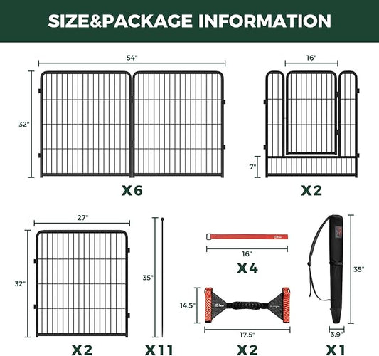FXW Instant Unleashed Dog Playpen, Portable Pet Fence for Outdoor, RV Trips, and Camping, 32 inch, 16 Panels for Small and Medium Dogs with Easy-Carry Straps (2 Pack) and Stake Bag│Patented