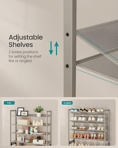 SONGMICS Shoe Rack, 8-Tier Shoe Organizer, Metal Rack for Garage, Set of 2, 4-Tier Stackable Shelf, with Adjustable Flat or Angled Shelves, 32-40 Pairs, Cappuccino Beige ULMR008L01