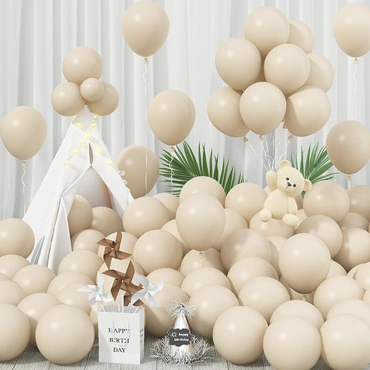 Sand White Balloons, 12 Inch, 100 Pack - Boho, Cream, Matte, Retro, Off White, Neutral, Helium Balloons for Birthday, Wedding, Baby Shower Parties