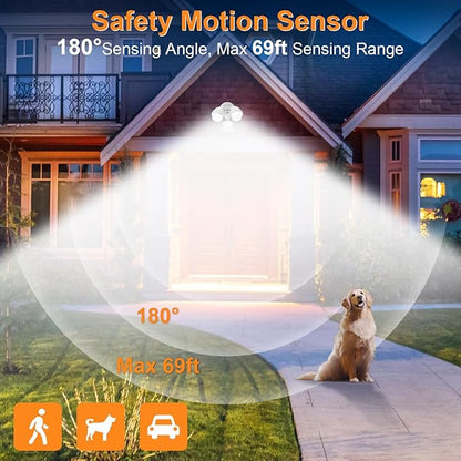 15W 1500 Lumen LED Security Lights with Motion Sensor Outdoor, 3000K/5000K Light, IP65 Waterproof, Dusk to Dawn, Dual-Head Motion Detected Flood Wall Light for Garage Yard Porch (White)