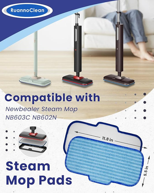 Steam Mop Pads Compatible with Newbealer NB603C NB602N Steam Cleaner for Home, 6 Packs Washable and Reusable Replacement Mop Pads for Hardwood, Laminate, Tile, and Ceramic Flooring