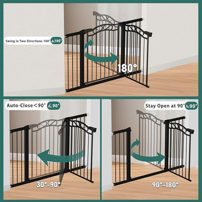 Fairy Baby 81.9"-84.6" Extra Wide Baby Gate for Stairs, Pressure Mounted Auto Close Child Safety Gate with Door No Drill, Large Long Pet Dog Gate for The House Doorways, 82 83 84 Inches Wide, Black