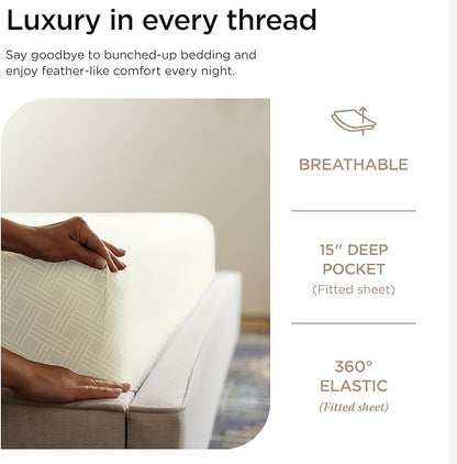 Threadmill Twin Bed-Sheets - 800 Thread Count Jacquard Celine Ivory 100% Natural Cotton 3 Piece Striped Bed Set, Extra Long Staple Cotton, Comfy Damask Sheets with Elasticized Deep Pocket