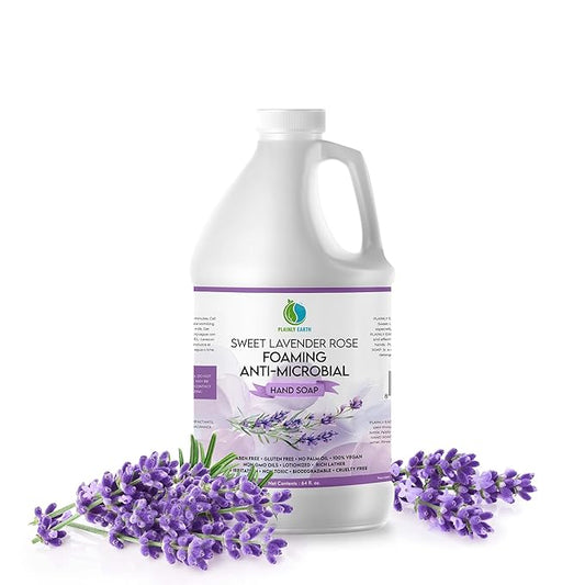 AntiMicrobial Hand Soap 64 oz - Sweet Lavender Rose Gentle Foaming Liquid Hand Soap Refill Antibacterial - Moisturizing, Long Lasting Freshness & Safe for Skin