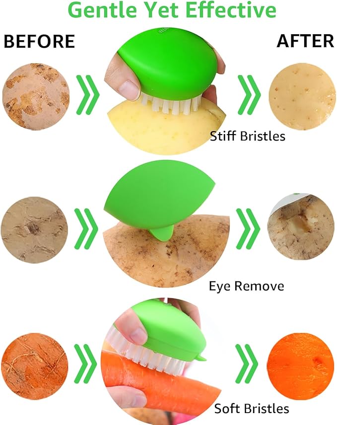 Premium Veggie Brush The Scrubber for Potato Eyes,a Potato Scrubber Suitable for Root Vegetables & Delicate Fruits,a Dual-use Fruit and Vegetable Brush, Your Kitchen Essential