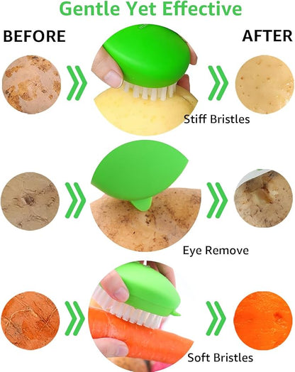 Premium Veggie Brush The Scrubber for Potato Eyes,a Potato Scrubber Suitable for Root Vegetables & Delicate Fruits,a Dual-use Fruit and Vegetable Brush, Your Kitchen Essential