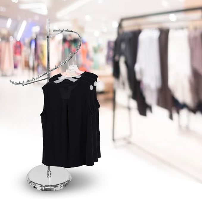 SSWBasics Sleek Chrome Spiral Clothing Rack - 29 Ball Retail Clothing Display Stand - 63"H - Boutique Garment and Accessories Display - Stylish Clothing Display Racks for Retail Stores