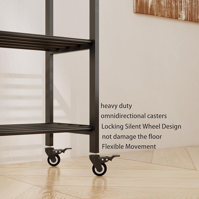 Rolling Clothes Rack, 47.2" Wide Metal Garment Rack,Heavy Duty Clothing Rack for Hanging Clothes with Wheels & bottom Shelves for Coats, Shirts, Dress
