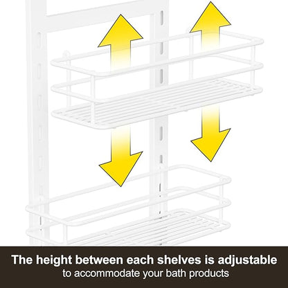 Orimade Adjustable Anti-slip Shower Caddy over Head, Rustproof Bathroom Hanging Shower Organizer with 2 Hooks for Razor, No Drilling Shower Shelves Storage Rack 3 Tier, White