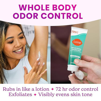 LUME Whole Body Deodorant - Invisible Cream Tube - 72 Hour Odor Control - Aluminum Free, Baking Soda Free, Skin Safe - 3.0 ounce (Pack of 2) (Minted Cucumber)