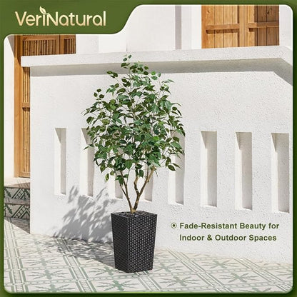 5ft Tall Artificial Ficus Tree in Black Planter with Pebbles | UV Resistant Faux Tree for Indoor & Outdoor | Realistic Floor Plant Decor for Home, Office (VN128)