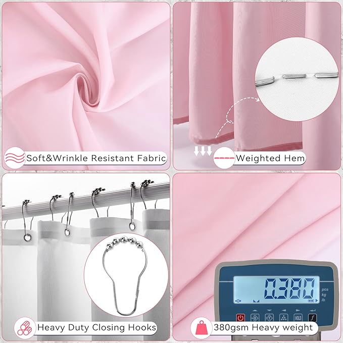 Pink Bathroom Accessories, 24 Pieces Pink Bathroom Accessories Set with Shower Curtain, Bath Towels, Trash Can, Soap Dispenser and Soap Dish for Bathroom/Housewarming