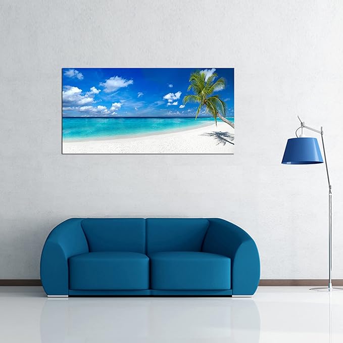 XXMWallArt FC2450 Seascape Wall Art Tropical Paradise Beach With White Sand and Coco Palms Canvas Wall Art Summer Beach Nature Pictures for Living Room Bedroom Home and Office Wall Decor