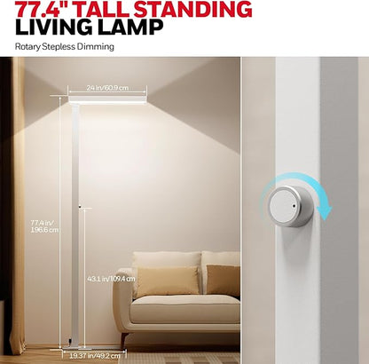Honeywell 10400LM LED Floor Lamp, 77" Eye-Care Reading Floor Lamps for Living Room, 100W Modern Natural Daylight 4000K Dimmable Bright Stand up Lamps for Living Room for Kids Study Home Office White