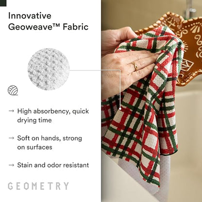 GEOMETRY Christmas Kitchen Towels - Quick Dry Microfiber Cloth Dish Towels for Kitchen Drying - Premium Quick Dry Towel 2-Pack Set - Deck The Holls