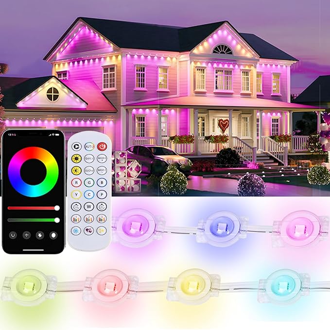 Permanent Outdoor Lights, 100ft RGB with App Controlled Remote, DIY Scene Mode IP67 Waterproof LED, Music Synchronized Outdoor Lights for Houses