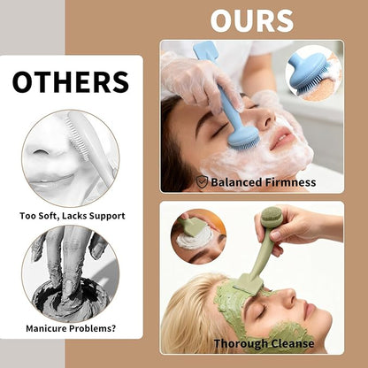 2 Pack Silicone Face Scrubber,2 in 1 Facial Cleansing Brush & Face Mask Applicator, Face Exfoliator Scrubber Waterproof Home Spa Facial Brush for Sensitive Skin(Dusty Blue and Sage Green)