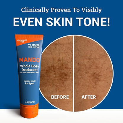 Mando Whole Body Deodorant For Men - Invisible Cream - 72 Hour Odor Control - Aluminum Free, Baking Soda Free, Skin Safe - 3 Ounce Tube (Pack of 2) - Pro Sport and Mount Fuji