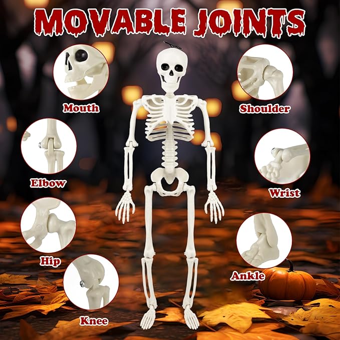 10 Pack Halloween Skeleton Decorations Outdoor: 16" Posable Skeleton Halloween Prop for Haunted House Indoor & Outdoor Decoration Spooky Decor