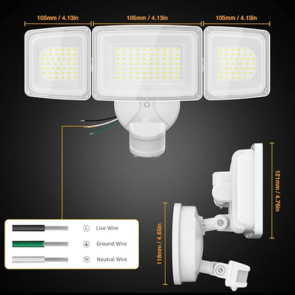 Onforu 100W LED Security Lights Motion Sensor Light Outdoor, 9000LM Ultra Bright, 6000K, IP65 Waterproof Flood Light Motion Detector with 3 Head, Exterior Floodlight Wall Light for Entryway, Garage