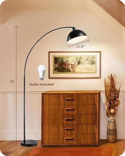 EDISHINE Modern Arc Floor Lamp, 78.3" Mid Century Standing Lamp Over Chair with Remote & Foot Switch, Rotatable Lamp Head, Metal Floor Lamps for Living Room, Bedroom, Office, Dining Room, Black