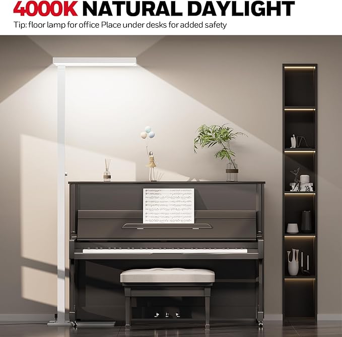 Honeywell 6000LM LED Floor Lamp, 77" Eye-Caring Reading Floor Lamps for Living Room, 60W Modern Natural Daylight 4000K Dimmable Bright Standing Light for Living Room for Kids Study Home Office White