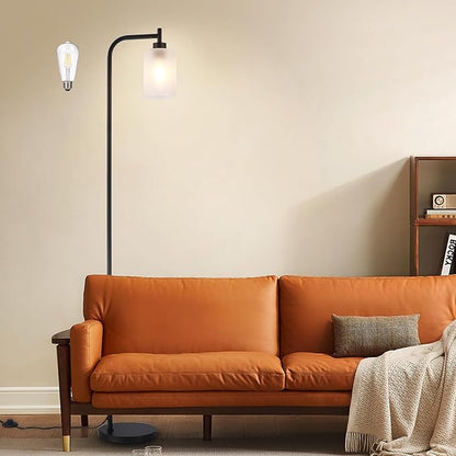 DLLT Floor Lamp Tall for Room: Black Standing Lamp with Frosted Glass Lampshade for Living Room - Modern Bright Lamp for Bedroom - Industrial Corner Floor Lamps for Office 8W Led Bulb Included