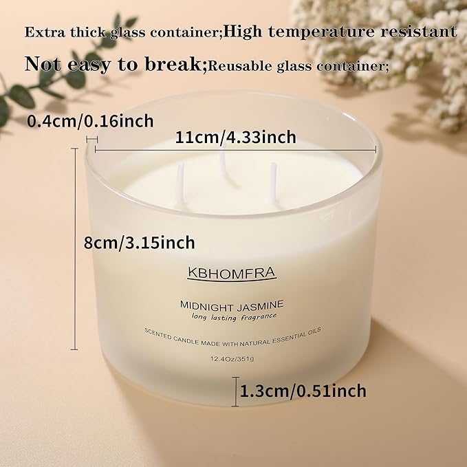 Scented Soy Wax Candle, 12.4 Oz Glass Jar, 70+ Hours Burn Time, Natural Essential Oils, Cotton Wick, Long Lasting Fragrance, Modern Contemporary Style (Jasmine+Sage Citrus 2pack)