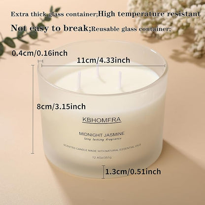Scented Soy Wax Candle, 12.4 Oz Glass Jar, 70+ Hours Burn Time, Natural Essential Oils, Cotton Wick, Long Lasting Fragrance, Modern Contemporary Style (Jasmine+Sage Citrus 2pack)