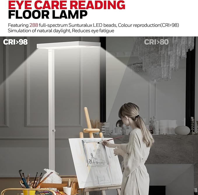 Honeywell 8000LM LED Floor Lamp, 77" Eye-Care Reading Floor Lamps for Living Room, 80W Modern Natural Daylight 4000K Dimmable Bright Stand up Lamps for Living Room for Kids Study Home Office White