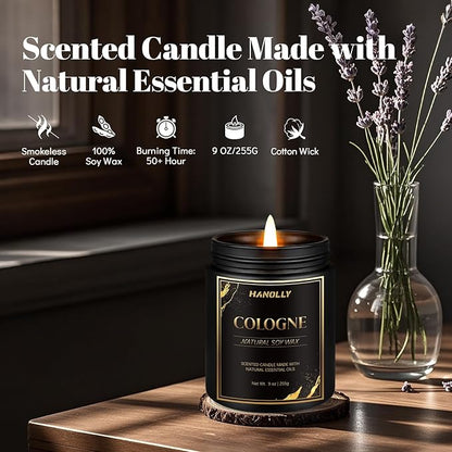 Cologne Candle,9 oz Scented Candles for Home Soy Candle Wax, Masculine Aromatherapy Candles for n Men, Birthday Christmas Gifts, Perfect for Creating a Classic Ambiance