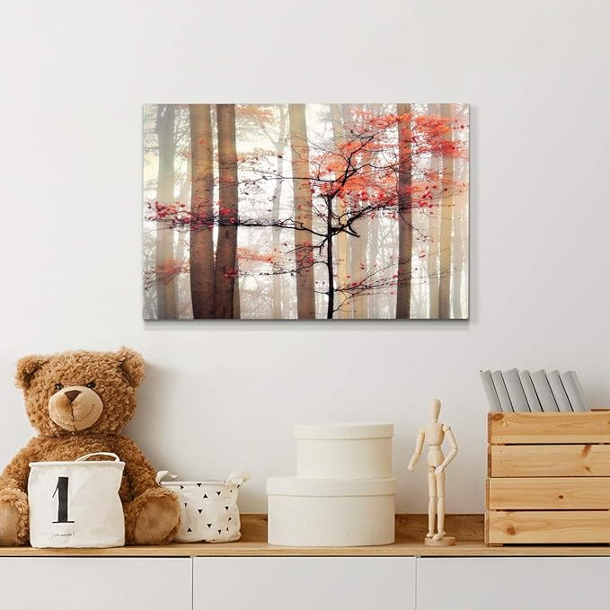 Wexford Home Home Decor Landscape Canvas Wall Art Abstract Floral Painting Modern Pictures Artwork Decoration for Living Room Kitchen Bathroom Office, Ready to Hang, orange awakening, 18x27