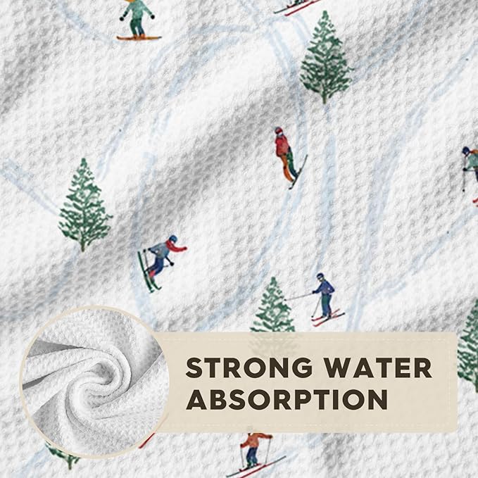 Artoid Mode Xmas Tree Snowflakes Cable Car Ski Winter Bar Kitchen Towels, 12x24 Inch Quick Dry Microfiber Cloth Dish Towels for Drying Set of 4