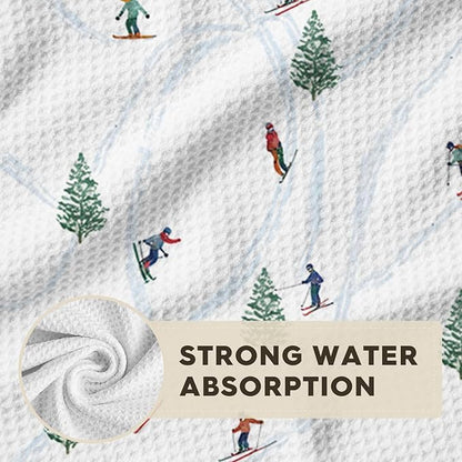 Artoid Mode Xmas Tree Snowflakes Cable Car Ski Winter Bar Kitchen Towels, 12x24 Inch Quick Dry Microfiber Cloth Dish Towels for Drying Set of 4