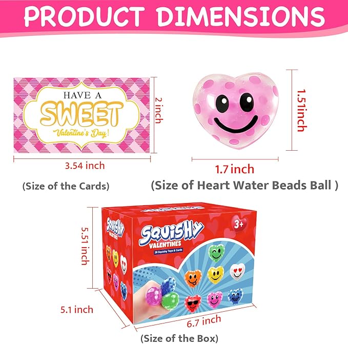 28 Pack Valentines Day Gifts for Kids ,Squishy Stress Balls Toys with Valentine Cards Classroom Prizes Exchange Gifts Prizes Valentine Party Favors Valentines Day Gifts for Kids Boy Girl