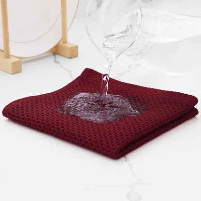 Kitinjoy 100% Cotton Kitchen Dish Cloths, 12 Pack Waffle Weave Ultra Soft Absorbent Dish Towels for Drying Dishes Quick Drying Kitchen Towels Dish Rags, 12 X 12 Inches, Burgundy