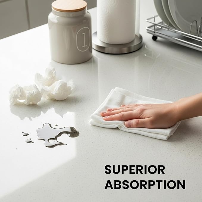 Dish Cloths Cotton| Kitchen Wash Cloth| Shop Towels Absorbent and Lint Free Flour Sack| Dishcloths for Kitchen Washing Dishes|Thick Absorbent Quick Dry Dish Rags | 4 Pack 13"x13" White