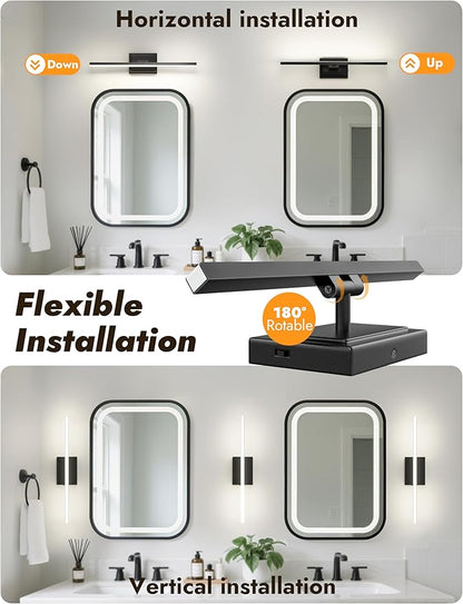 NIORSUN 24 Inch Modern Bathroom Light Fixture, 14W 5CCT Dimmable LED Black Bathroom Vanity Lights Over Mirror, Vanity Lights for Bathrooms Restroom Mirror- ETL Certified