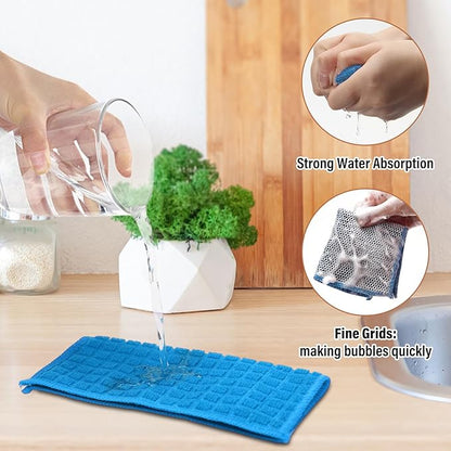 Dish Rags for Washing Dishes 8 Pack Multipurpose Wire Miracle Cleaning Coths Non-Scratch Wire Dishwashing Rag Lint Free Microfiber Cleaning Cloth for Kitchen Windows (Blue)