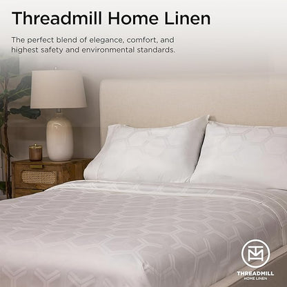Threadmill 100% Cotton Sheets for Queen Size Bed - 600 Thread Count Queen Bed Sheets Set with 16” Deep Pocket - Jacquard Sateen Weave 4-Piece Bedding Set with Cooling Effect, White