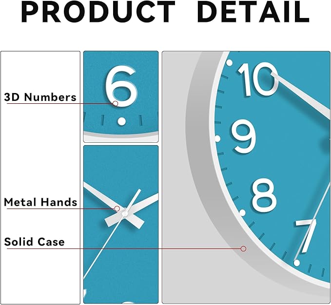 Wall Clock, Silent Wall Clocks Battery Operated 8 Inch-Modern Non Ticking Analog Clock Decorative for Kitchen Office Bathroom Bedroom(Blue)