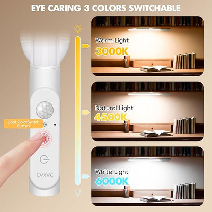 Under Cabinet Lighting Wireless, 12" Rechargeable Motion Sensor Light Indoor, 180° Rotatable Closet Light & 3 Color & Stepless Dimmable, Magnetic Under Counter Lights for Kitchen Pantry Stairs(2 Pack)