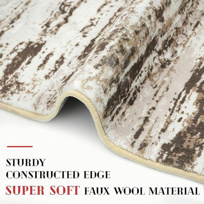 Modern Abstract Hallway Runner Rug, Beige Washable Kitchen Runner Non-Slip Soft 2x8 Runner Rug Thin Print Faux Wool Carpet for Entryway Bedroom Laundry Room Indoor Home Decor