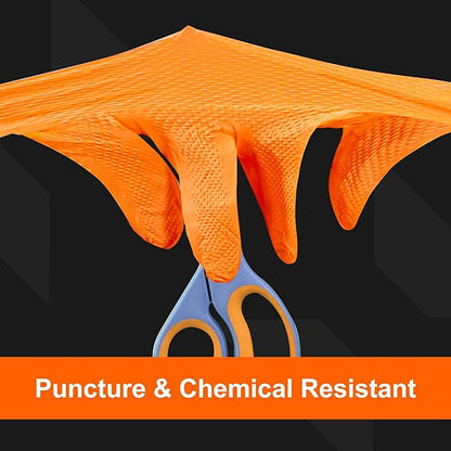 GLOVEWORKS Heavy-Duty Nitrile Gloves, Disposable, Latex Free, 8 Mil, Orange, Diamond Grip Glove